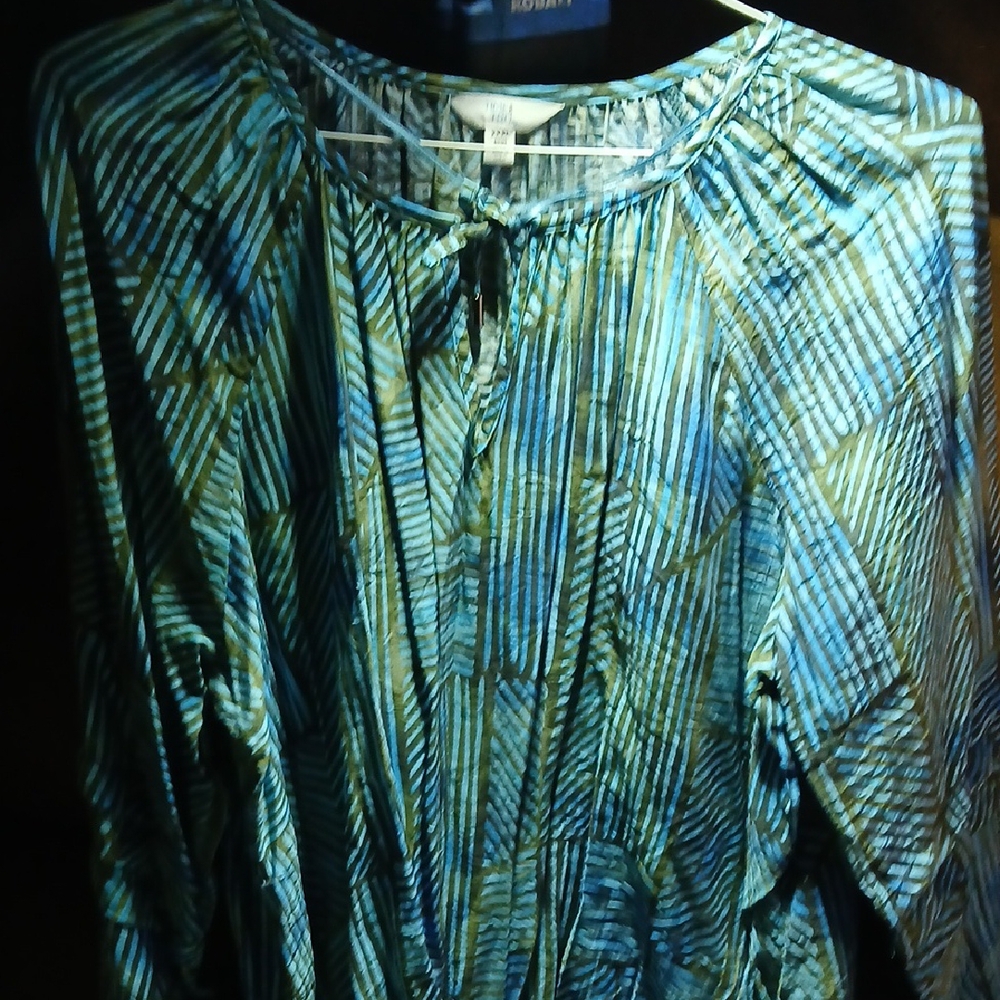 Stylish Striped Blouse in Blue and Green